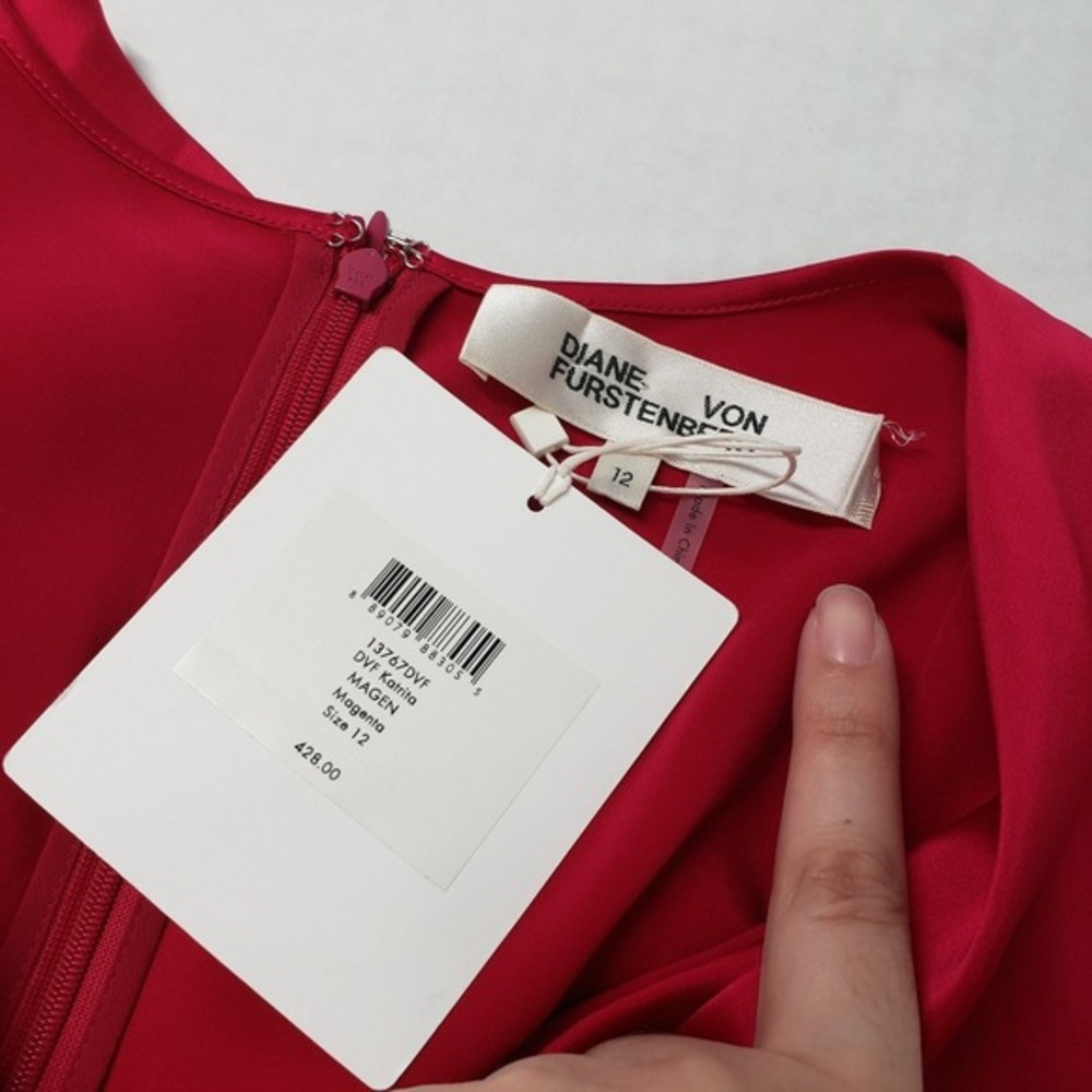 Diane Von Furstenberg Slip Dress Womens 12 Magenta Satin Katrita Sleeveless Wrap - Picture 3 of 17